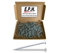 E.P.H. Pocket Hole Screws, No.8 x 50mm, Pack of 100, Coarse Self-Cutting Thread, Square Drive, For Softwoods & Man-Made Boards, EPHS850100C