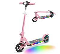 E-RIDES Foldable Kids Electric Scooter, 150 W Moteur 15 km/h, 24 V 5,2 Ah Battery 10-15 km Range, 3 vitesses Modes, 6,5 pouces, Dual Brakes, for Ages 6-12, Max Charge, 70 kg (Pink)