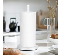 E-ROOM TREND Porte-Rouleau de Cuisine de Papier Essuie-Tout Base Lourde Distributeur de Serviettes en Papier en Métal Robuste de Rouleau de Bain Robuste Organisateur Porte-Rouleau Blanc Mat (A075)