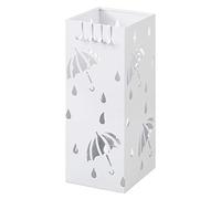 E-starain Porte-parapluies en Métal Rectangulaire Blanc avec Un Plateau et Crochets，Seau à Parapluie,20cm x20cm x 49 cm