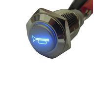 E Support 16mm Puissance Bleu LED 12V 3A Bouton Poussoir Voiture Klaxon Momentané Interrupteur à Bascule Commutateur Métal Corne Orateur Horn