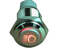 E Support 16mm Rouge LED 12V 3A Bouton Poussoir Voiture Interrupteur à Bascule Commutateur Métal Lumière Faisceau Principal Acier Inoxydable Étanche