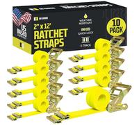 E Track Lot de 10 Sangles à cliquet - Lot de 10 Sangles d'arrimage Robustes - Sangle à cliquet Solide - Raccords à Ressorts de Piste E - d'arrimage pour Moto - Jaune