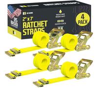 E Track Lot de 4 sangles à cliquet - Lot de 4 sangles d'arrimage robustes - Sangle à cliquet solide - Raccords à ressorts de piste E - d'arrimage pour moto - Jaune