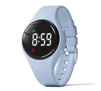 e-vibra Montre d'apprentissage de la propreté - Bracelet d'alarme vibrant silencieux résistant à l'eau - Montre de rappel médical rechargeable - avec alarme et écran de verrouillage (bleu clair)