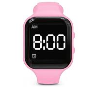 e-vibra Montre d'entraînement aux toilettes - Réveil vibrant silencieux avec jusqu'à 8 alarmes personnelles, alarme médicamenteuse, Forme carrée - Rose, Décontracté