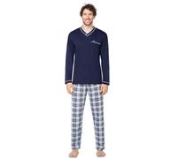 e.VIP Paul L 754 Pyjama en coton pour homme, Bleu marine/gris, M