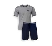 e.VIP® Victor S 1156 Pyjama à manches courtes en coton pour homme, gris chiné/bleu marine, M