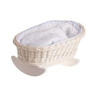 e-wicker24 Alles aus Weide Berceau en Osier Blanc, lit Poupee, Berceau à Bascule en Bois (Blanc_Blue_1)