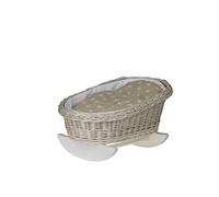 e-wicker24 Alles aus Weide Berceau en Osier Blanc, lit Poupee, Berceau à Bascule en Bois (Blanc_Etoiles_2)