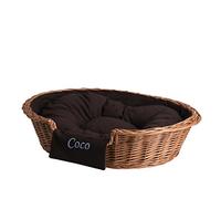 e-wicker24 Alles aus Weide Corbeille,Panier,lit Ovale pour Chien avec Broderie, doublée avec Coussin(75 cm, Naturel - avec Broderie)