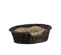 e-wicker24 Alles aus Weide Corbeille,Panier,Niche,Ovale pour Chien ou Chat en Osier Brun-Gris doublée avec Joli Coussin Beige (M)