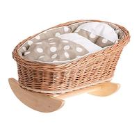 e-wicker24 Alles aus Weide Lit de poupée, Berceau à Bascule, lit pour Poupon en Osier avec Matelas + Couverture + Oreiller (Beige)