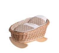 e-wicker24 Alles aus Weide Lit de poupée, Berceau à Bascule, lit pour Poupon en Osier avec Matelas + Couverture + Oreiller (BeigeH)