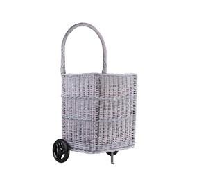 e-wicker24 Alles aus Weide Panier à bûches de cheminée à roulettes - Chariot en osier - Chariot des courses - Panier de rangement - Panier à provisions - Gris