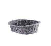 e-wicker24 Alles aus Weide Panier pour chien et chat - En osier tressé - Avec coussin - Gris - Noir - 50 x 36 cm - Hauteur : 16 cm