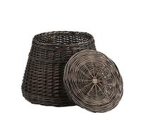e-wicker24 Alles aus Weide Pouf de Rangement Coffre de Rangement, Panier rond avec couvercle en osier marron (Marron)