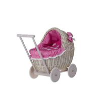 e-wicker24 Landau-Poussette pour poupée en Osier Blanc-Creme (Pink_3)