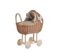 e-wicker24 Landau-Poussette pour poupée en Osier, Jouets pour Filles(Naturel-Beige)
