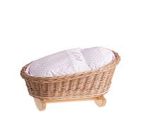 e-wicker24 Lit de poupée, Berceau à Bascule, lit pour Poupon en Osier avec Matelas + Couverture + Oreiller (Rose_1H)