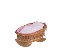 e-wicker24 Lit de poupée, Berceau à Bascule, lit pour Poupon en Osier avec Matelas + Couverture + Oreiller (Pink_1)