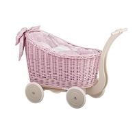 e-wicker24 Magnifique Poussette pour poupée en Osier Rose, Landau-Poussette pour poupée en Osier,Cadeau pour Fille