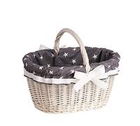 e-wicker24 Panier en osier avec anse, panier à provisions, gondole, basket ovale de courses (Blanc, Blanc/étoiles)