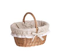 e-wicker24 Panier en osier avec anse, panier à provisions, gondole, basket ovale de courses,panier pour ramasser les champignons, les fruits et les légumes (Naturel, Naturel avec doublure)