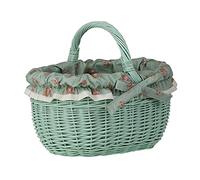 e-wicker24 Panier en osier avec anse, panier à provisions gondole, basket ovale de courses, tissu amovible (Mint)