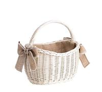 e-wicker24 Panier en osier blanc avec anse, Panier gondole de courses en osier avec doublure en jute