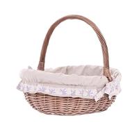 e-wicker24 Panier en osier gris avec joli doublure,Panier à provisions, gondole, basket ovale de courses (Maron avec Doublure)