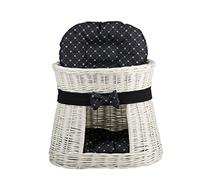 e-wicker24 Panier, Maison en Osier à Deux étages, Panier Osier Blanc avec lit au Dessus et 2 Coussins Noirs imprimé Petits Pieds de Chats, Tour pour Chat.