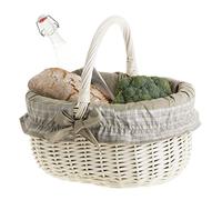 e-wicker24 Panier ovale en osier blanc avec tissu beige, panier en osier, gondole, basket, panier jardin,panier pour ramasser les champignons, les fruits et les légumes (Blanc_5)