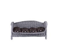 e-wicker24 Panier pour animaux de compagnie, panier pour chien, chat, en osier avec coussin doux, chaise longue pour animaux, camp pour chien, lit pour chat (gris/noir, 64 x 42 cm, hauteur 35 cm)