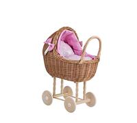 e-wicker24 Poussette - landeau en Osier pour poupées, Poupon Fille, (Naturel, Pink)