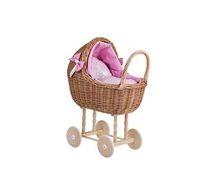 e-wicker24 Poussette - landeau en Osier pour poupées, Poupon Fille, (Naturel, Pink)