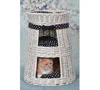 e-wicker24 Tour,Niche,Maison,Corbeille, Panier Rond à Trois étages avec Deux entrées en Osier pour Les Chats ou Les Chiens de Petite Taille (Osier_Blanc)