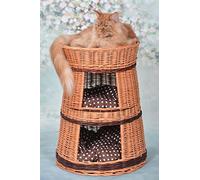 e-wicker24 Tour,Niche,Maison,Corbeille, Panier Rond à Trois étages avec Deux entrées en Osier pour Les Chats ou Les Chiens de Petite Taille (Osier_Naturel)