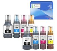 E102 Flacons d'Encre Compatibles Multipack pour Imprimantes ET-2700 2750 2751 2756 ET-2850 2851 2856 ET-3700 3750 ET-3850 ET-4750 ET-4850 4856 ET-15000 (Lot de 8, 2 Noir, 2 Cyan, 2 Magenta, 2 Jaune)