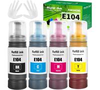 E104 Encre Compatible Avec Les Bouteilles D'Encre E104 Pour Et-1810 Et-2870 Et-2720 Et-2715 Et-2721 Et-2712 Et-2810 Et-2820 Et-2821 Et-2825 Et-2826 Et-4700 Et-4800 (4 Packages Bk/C/M/Y)