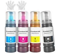 E104 Encre Compatible Bouteille d'Encre E104 Multipack pour ET-2820 ET-4800 ET-2870 ET-2810 ET-2862 ET-2826 ET-2856 ET-4810 ET-2811 ET-2812 ET-2814 ET-2815 ET-2821 ET-2710 ET-2711 (4-Pack BK C M Y)