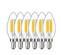 E14 Base LED Light Bulb C35 Candle Lights 6W Equivalent 60W 2700K-6500K Edison Screw Lamp Clear Galss Lighting 6Pack 2700k Warm White 110v
