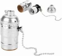 E27 Aluminium Vintage Light Socket with Pull Chain Desk Lamp Lighting Holder Screw Base (Silver)