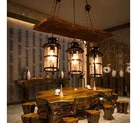 E27 Antique Lampe Suspendue Table À Manger Lustre Bois En Fer Forgé Pendentif Lumière Industrielle Drop Lights Pendentif Lampe Vintage Country House Rétro Éclairage Chambre 3 Lumières