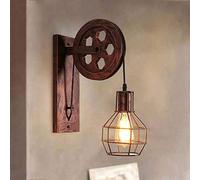 E27 Applique Murale Industrielle Poulie Vintage Suspension Métal en forme Cage Rétro Lampe de Mur Loft Corde Ajustable (Rouillé)