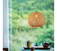 E27 Boho Suspension Abat-Jour en Bambou Lampe Suspendue Tissée à La Main Bambou Tissé Lanterne Lumière Osier Lumière Abat-Jour en Rotin Plafonnier pour Salon Salle À Ma, One Color, 24 * 25cm