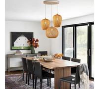 E27 Boho Suspension Abat-Jour en Bambou Lampe Suspendue Tissée à La Main Bambou Tissé Lanterne Lumière Osier Lumière Abat-Jour en Rotin Plafonnier pour Salon Salle À Ma, One Color, 40 * 40cm