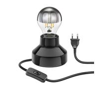 E27 Lampe de table en porcelaine TIX ronde avec fiche et interrupteur noir 90mm [EEK: E]