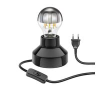 E27 Lampe de table en porcelaine TIX ronde avec fiche et interrupteur noir 90mm [EEK: E]