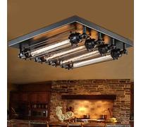 E27 LED Plafonnier Noir Antique industriel désign carré lumière de plafond pour vintage salon chambre à coucher cuisine balcon couloir salle à manger Loft style rustique lustre Ø45cm contient ampoule